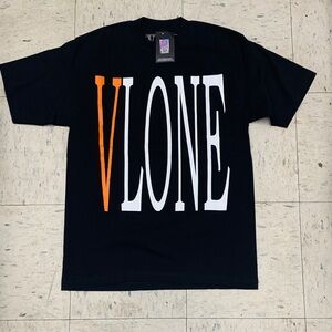 VLONE Black Tee with Orange V and White Logo